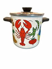Lobster Pot Vintage 70s San Ignacio Metal Enamel Seafood Boil Vegetable Design picture