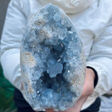 5.7lb Natural Blue Celestite Geode Quartz Crystal Cluster Mineral Rough Specimen picture