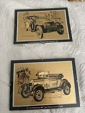 Vintage 80s Dufex Gold Foil Print Royals Royce&Bullnose Morris Cars Framed picture