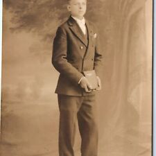 c1910s Handsome Young Man Holding Bible RPPC Christian Boy Real Photo PC A140 picture