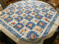Vintage 50's Tablecloth 48 x 50 Cornflower Hydrangea Blue picture
