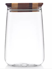 DANSK SIGNY ACACIA WOOD STRIPED LID GLASS CANISTER JAR 7.5