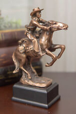 Bronze Finish Electroplated Western Cowboy Riding a Rearing Horse Statue 6.5