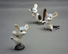 Vintage Miniature Mice Bone China Animal Figurines Japan Lot of 3 Baseball Theme picture