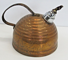 Vtg Antique Copper Bee Hive Kettle With Blue Whistling Bird Distressed Patina FG picture