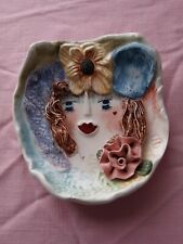 Vintage Ellen Williams Ganz Art Pottery Vanity Ring Jewelry Dish Whimsical Lady picture