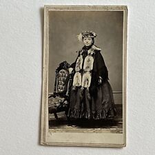 Antique CDV Photograph Beautiful Young Woman Unique Fur Civil War Era Akron OH picture
