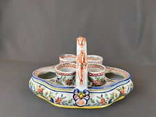 19th c. French Faience Desvres Hand-Painted Egg Server with 4 Egg Cups picture