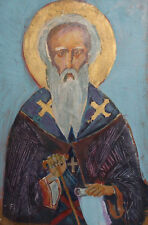 Vintage hand painted tempera/wood icon Orthodox saint picture