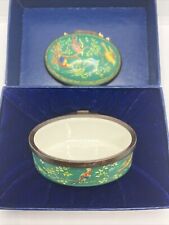 Vintage  Halcyon Days English Enamels Green Birds Oval Gift Trinket Box picture