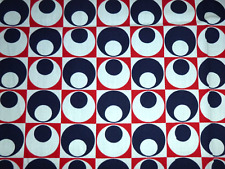 Vtg Cotton Rayon Blend Fabric Op Art Geometric Red White BLue 44.5
