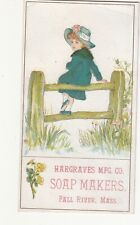 Hargraves Mfg Soap Makers Fall Rive MA Girl Sitting on Fence Vict Card c1880s picture