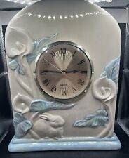 Vintage Ceramic Clock Iridescent With Bunny And Calla Lilies - Works picture