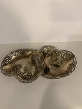 Vintage Godinger Double Heart Silver Plated Grape Design Candy/Jewelry/Coin Dish picture
