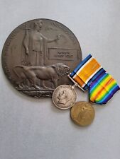 Genuine WW1 Death Penny Plaque & Medals 7th Bn Border Regiment Pte Arthur Ford picture