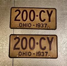 Ohio 1937 Original Vintage Licence Plate Pair picture