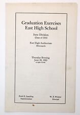 June 1915 Graduation Exercises Program East High School Minneapolis MN picture