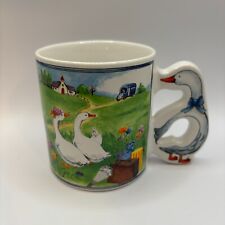 Vintage 1990s Ceramic Coffee Tea Mug Cup Geese on a Trip Goose Shaped Handle  picture