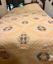 Vintage 1957 Handmade Quilt - Peach and White Japanese Lanterns 80 x 108 picture