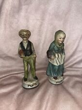 Vtg 80s Ceramic Farmer And Wife Figurines Bisque 6” Tall Country Couple Farm  picture