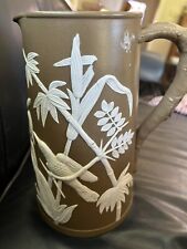 ANTIQUE  RARE Brown JasperwareDIP LARGER PITCHER Signed & numbered picture