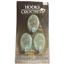 Vtg Mid-Century Plastic Self Adhesive Wall Crochet Hooks Green Blue Floral NOS picture