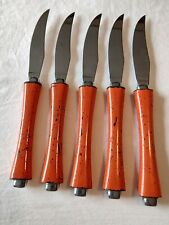 5 Vintage Knives STARFIRE Stainless ORANGE MID CENTURY MODERN Japan Retro Knives picture