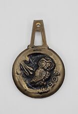 Rare Unique Vintage solid brass Greek AOE Owl & Chinese Coin Clip picture