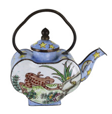 Empress Arts Miniature Teapot Frogs Stars Moon Enameled Brass picture
