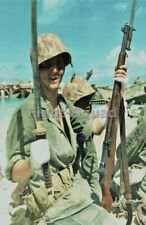 WW2 Picture Photo Tarawa 1943 Wounded marine proudly show Japanese sword  3475 picture
