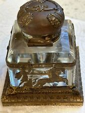 Antique  French Empire Dore Bronze Crystal Inkwell picture