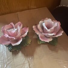 PAIR Vintage candle holders, Italy, Ancora, rose sculpture, porcelain ceramic,   picture