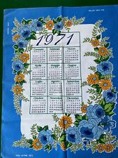 Vtg ITALIAN 1971 Calendar Tea Towel Kitchen Dish Towel_New-Old Stock_Blue_Italy picture