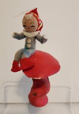 Vintage Nylon/Felt Mini Pixie Elf Sitting on a Handmade Mushroom picture
