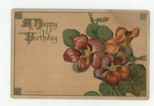 Vintage Birthday Postcard      RED & ORANGE FLOWER PANSY    EMBOSSED    UNPOSTED picture