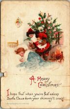 ANTIQUE CHRISTMAS Postcard  SANTA CLAUS BY BED GIRL SLEEPING 1915 picture