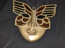 Vintage Enesco Butterfly Stained Glass Face Mask Suncatcher Wall Plaque picture