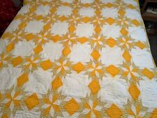 Vintage Yellow & White Hand Stitched Quilt 70x84 picture