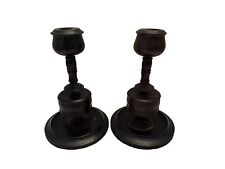 Antique Turned Wood Candlesticks Late 19th Century Turned Candle Holders picture