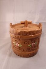 Vintage Twin Winton Ye Olde Cookie Bucket Wood Grain Cookie Jar  picture
