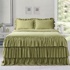 HIG 3 Piece Classic Ruffle Skirt Bedspread Set 30 inches Drop Sage Green picture