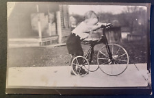Vintage Antique RPPC fancy young boy with shiny tricycle unused Azo  picture