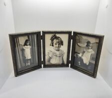Vintage Wooden Tri-Fold Picture Frame Includes Old Photos Girl Winona Minnesota  picture