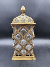 VTG Hollywood Regency Brass Blown Glass Canister Apothecary Lattice Bubble picture