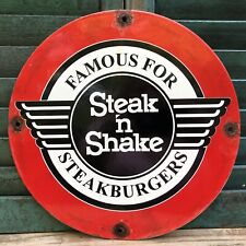 VINTAGE STEAK 'N SHAKE PORCELAIN RESTAURANT FAST FOOD SIGN STEAKBURGERS picture