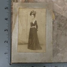 Victorian Cabinet Card Woman in Dress Large Hat Standing Posing Sepia Tone  picture
