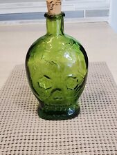 1971 Vintage Wheaton Green Skull Glass Poison Halloween Bottle picture