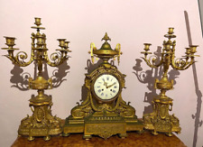 Exquisite 19th Century Napoleon III Ormolu Table/Mantel Clock & Candelabra Set picture
