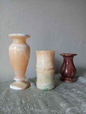 Lot of 3 Polished Onyx Marble Alabaster Vases picture