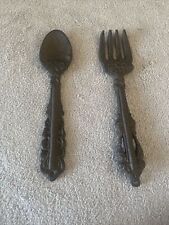 VTG CAST IRON Rustic Look Metal Decorative FORK & SPOON Set  10.5 Inches picture